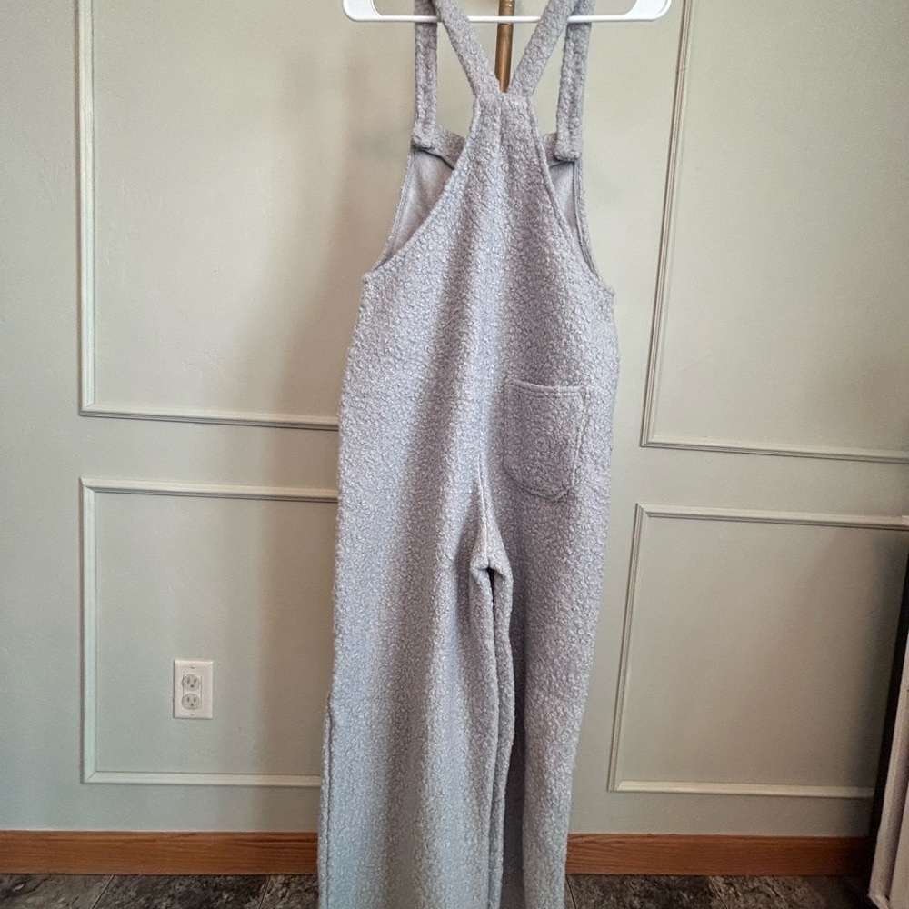 HALARA Overalls Fuzzy Teddy Oversized Pockets Casual Wide-Leg Overalls-Gray - Picture 4 of 5